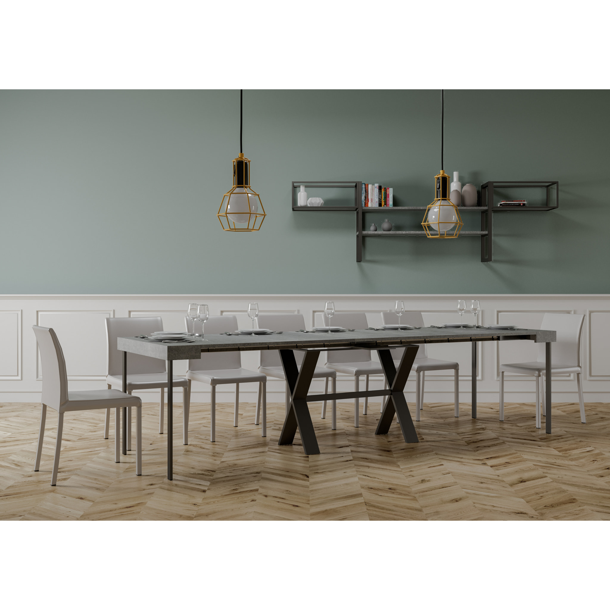 Console extensible 90x40/300 cm Xenia Gris Béton cadre Anthracite
