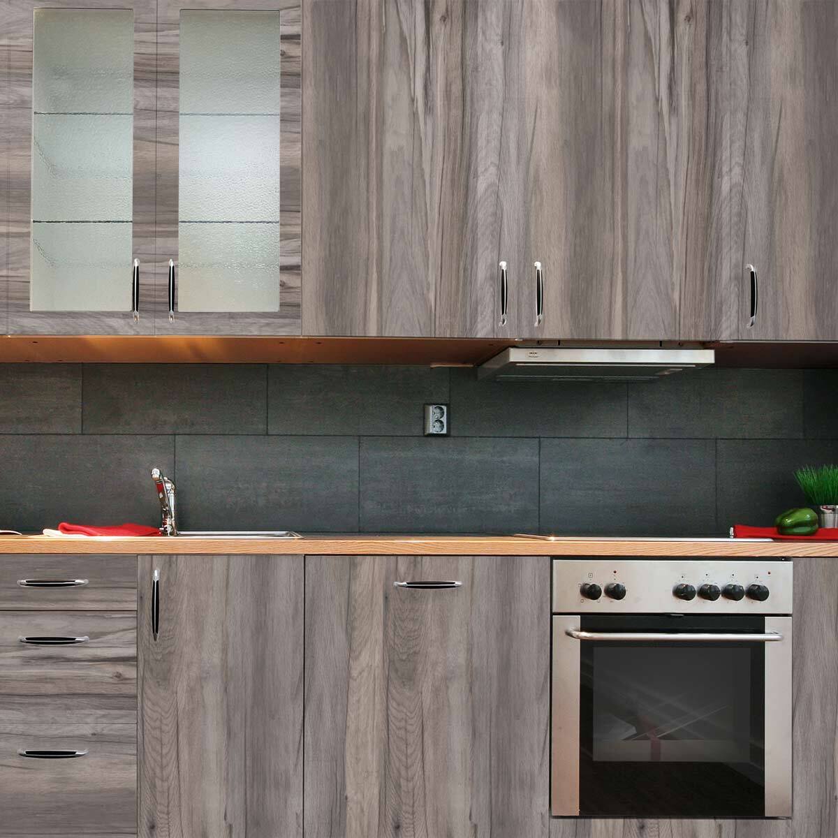 Rouleau revêtement adhésif vinyle au mètre - Sticker lavable Cuisine Meuble Armoire Porte - BOIS GRIS FONCÉ