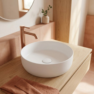 Vasque à poser ronde en céramique diamètre 39 cm - blanc mat - sans trop-plein - SAT Infinitio