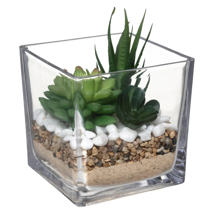 Composition des plantes arificielles pot verre H12cm
