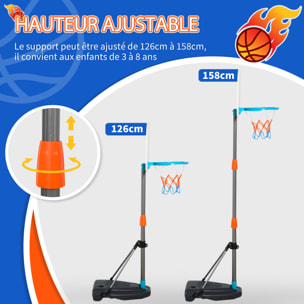 Panier de basket-ball sur pied avec poteau base lestage panneau + ballon + pompe hauteur réglable 1,26 – 1,58 m