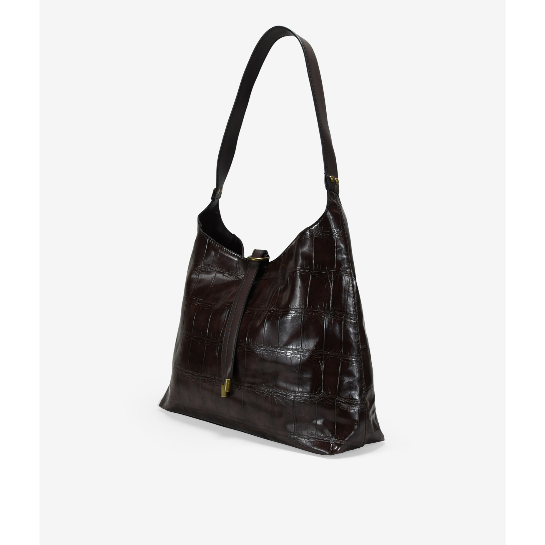 Bolso de hombro marrón efecto cocodrilo