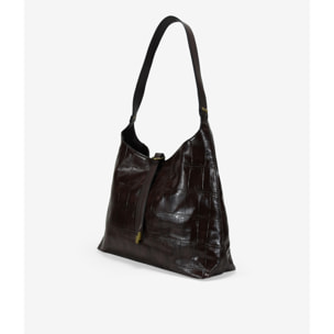 Bolso de hombro marrón efecto cocodrilo