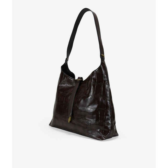 Bolso de hombro marrón efecto cocodrilo