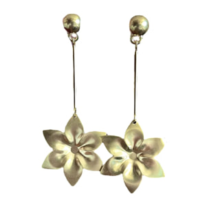 Pendiente largo Flor y tubo latón dorado