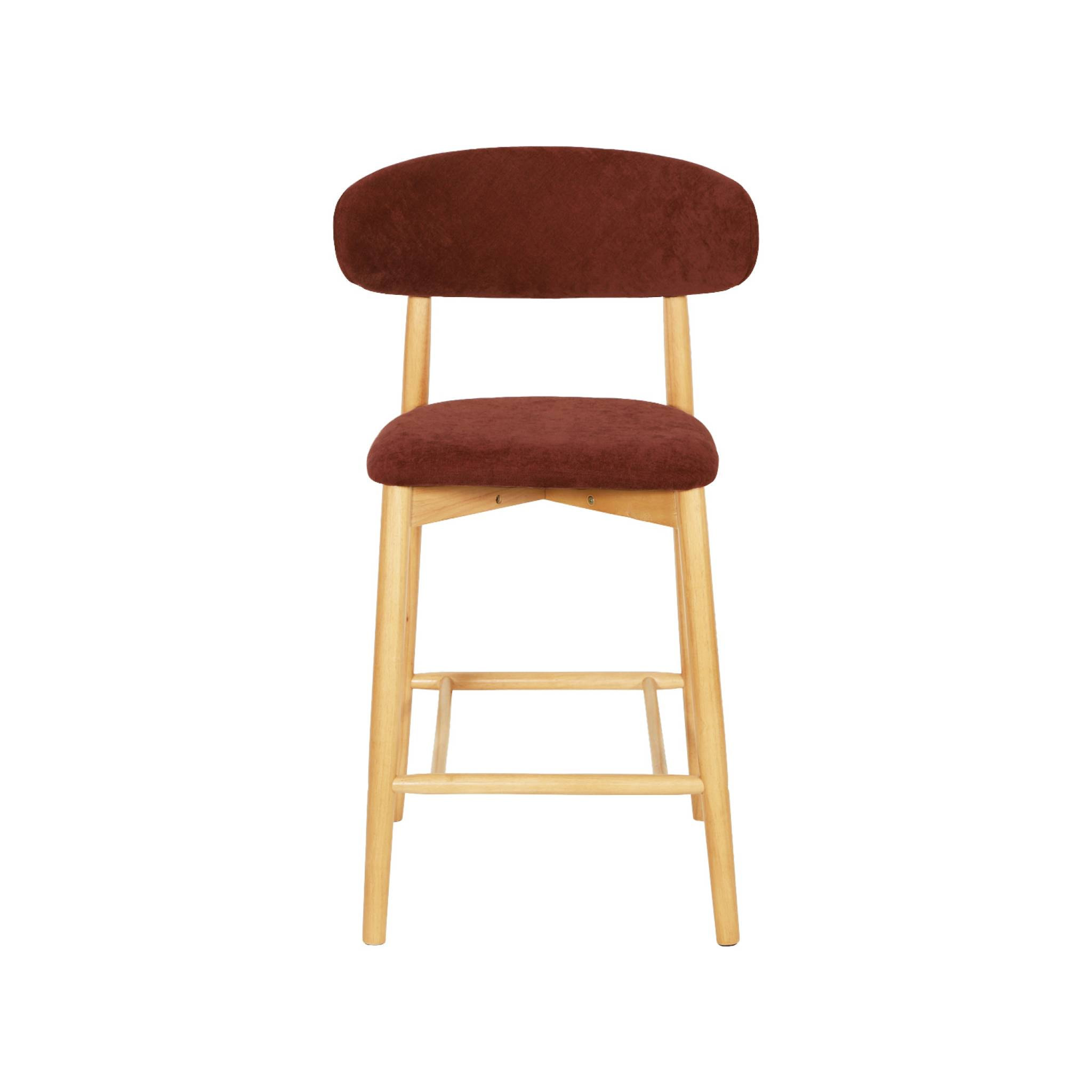 Tabouret de bar bois d'hévéa naturel et tissu chenille (lot de 2)  PAOLA