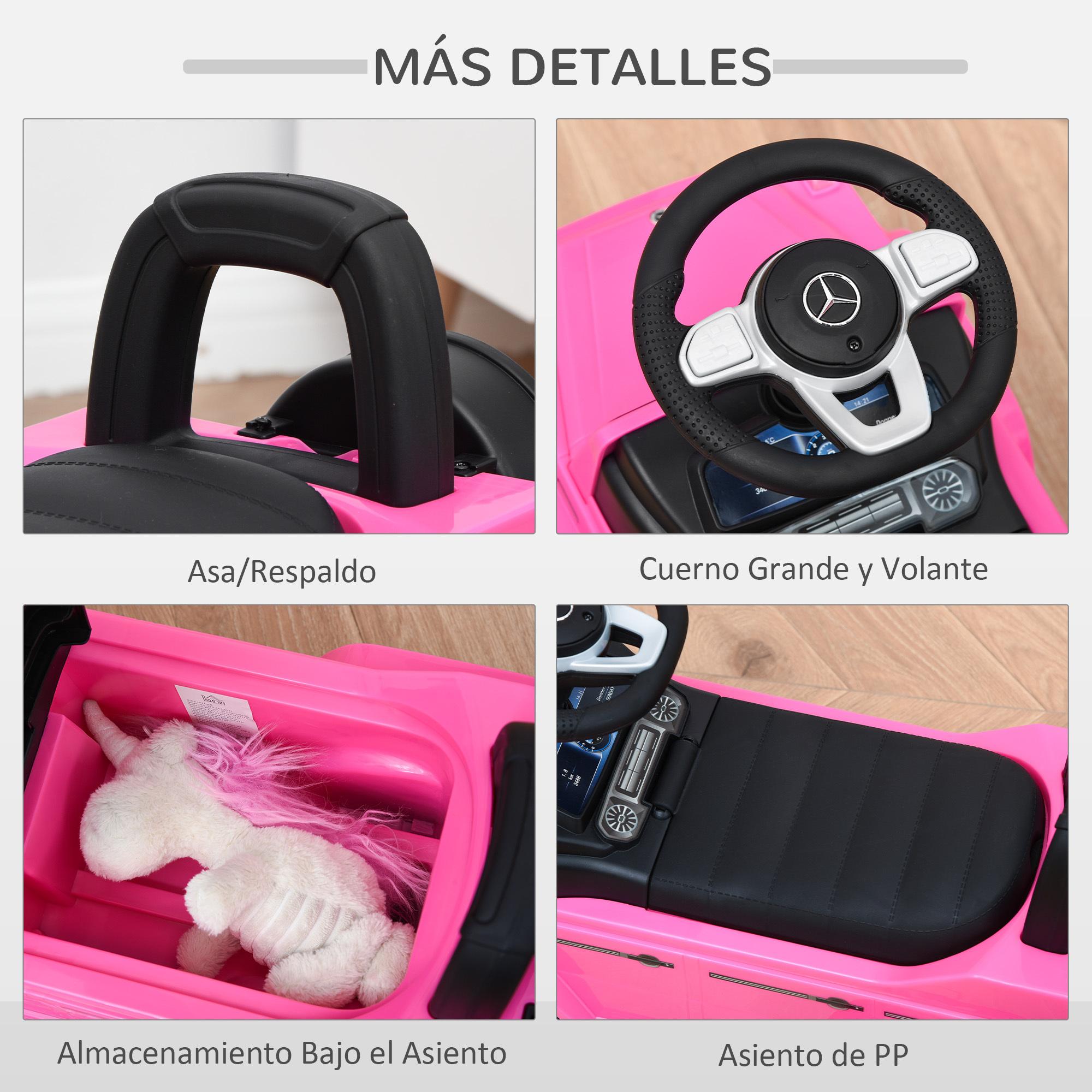 Correpasillos para Bebés de 12 a 36 Meses Coche Correpasillos Licencia Mercedes G350 con Compartimento de Almacenaje y Volante Carga 25 kg 62,5x28,5x45 cm Rosa