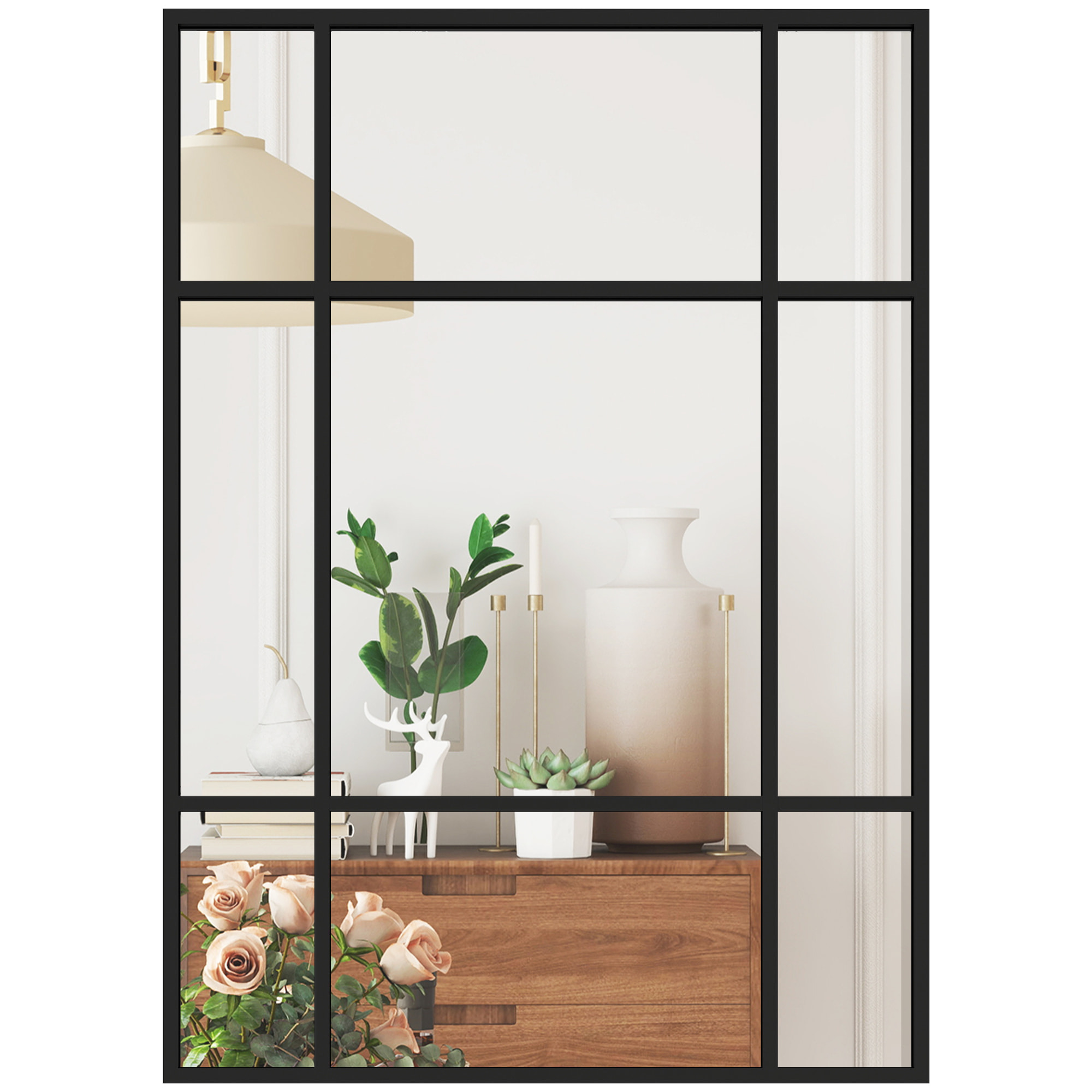 Espejo Rectangular de Pared, 70x50 cm, Espejo de Ventana con Marco de Metal, Decorativo para Salón, Dormitorio, Entrada