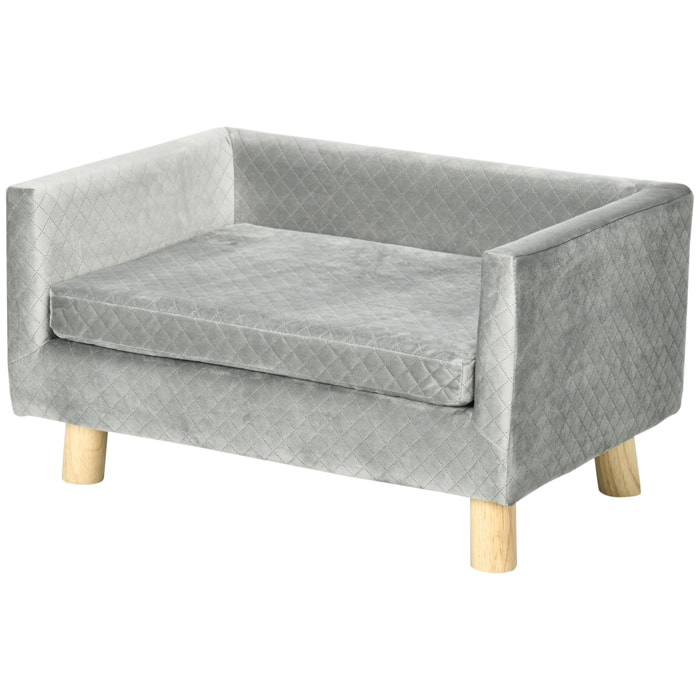 Canapé chien lit pour chien design scandinave coussin moelleux pieds bois massif dim. 64 x 45 x 36 cm velours gris