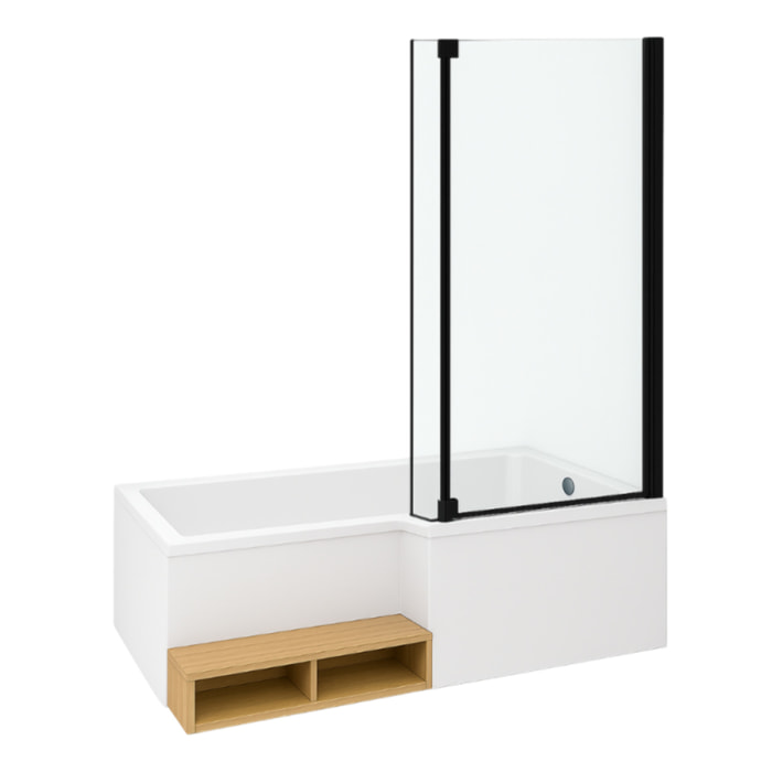 Baignoire antidérapante bain douche Neo blanc mat + pare bain noir mat + tablier