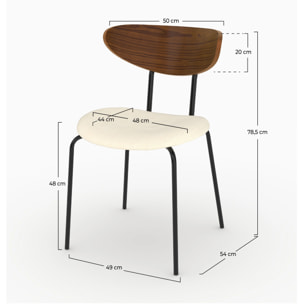 Lot de 2 chaises en velours côtelé blanc crème et dossier en bois - Jade