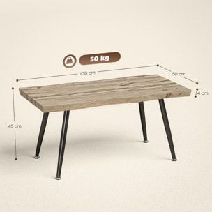 Mesa de Centro Curva, Mesa baja para Salón Moderno con Tablero Grueso de 4 cm, Patas de Acero, para Sala de Estar, Dormitorio, 100x50x45 cm, Roble