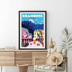 Affiche Chamonix Mont Blanc Affiche + cadre en bois - Noir