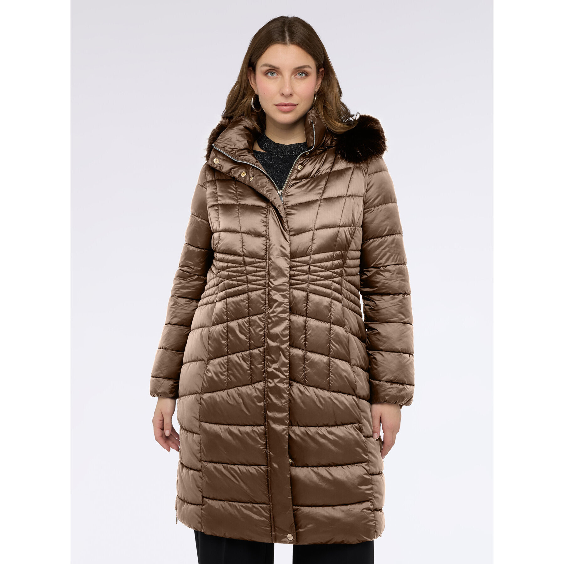 Fiorella Rubino - Plumífero largo bimaterial - Marrón