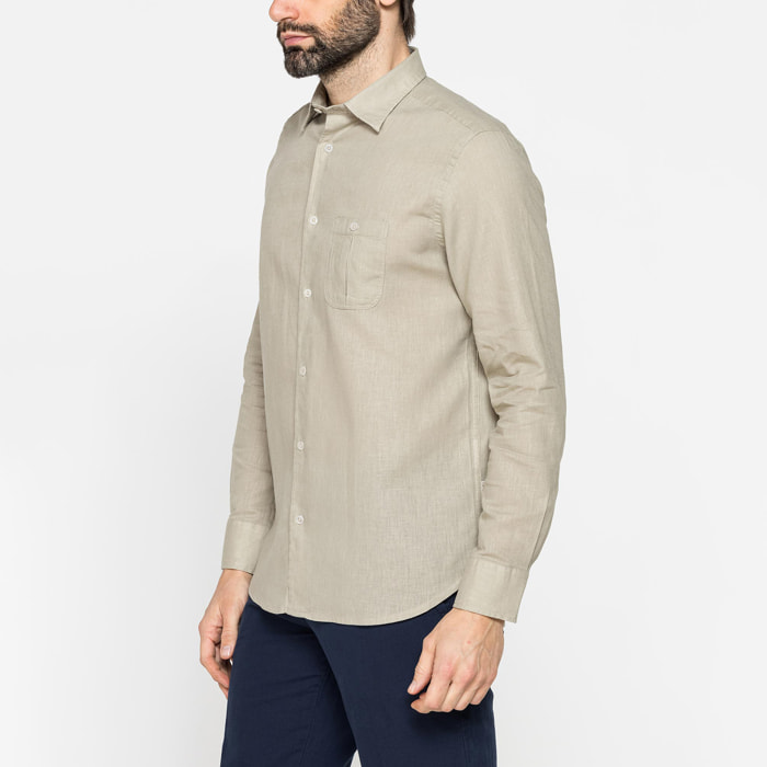 CAMICIA MISTO LINO COTONE IN COLORE TINTA UNITA