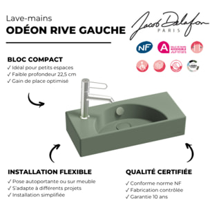 Lave-mains compact 50 cm Odéon Rive Gauche 1 trou de robinetterie à gauche Kaki satiné