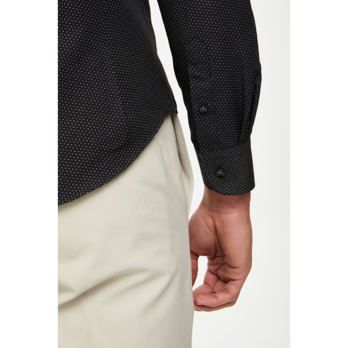 Camicia Uomo 1 Bottone Francese Slim Cotone Poliestere Stampato Nero/Grigio Scuro