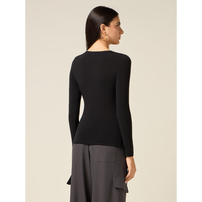 Oltre - Camiseta mezcla cashmere escote en V - Negro