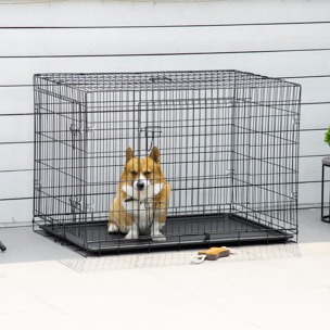 Cage caisse de transport pliante pour chien en métal noir 106 x 71 x 76 cm