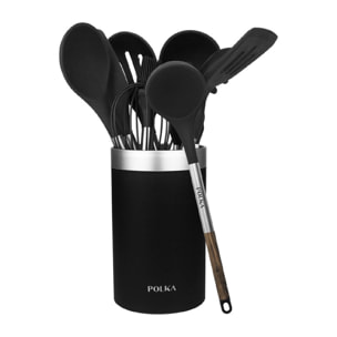 Utensilios de Cocina de Silicona Polka Exclusive Wood&Rock. Set de 9 piezas Negr