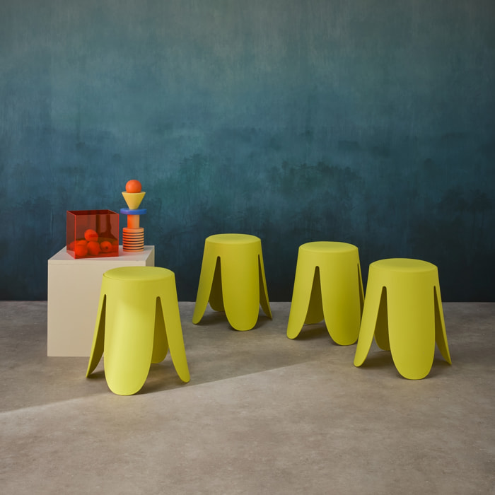 Set de 4 tabourets empilables simili cuir jaune. Niki Ø30 / 44 x H46cm