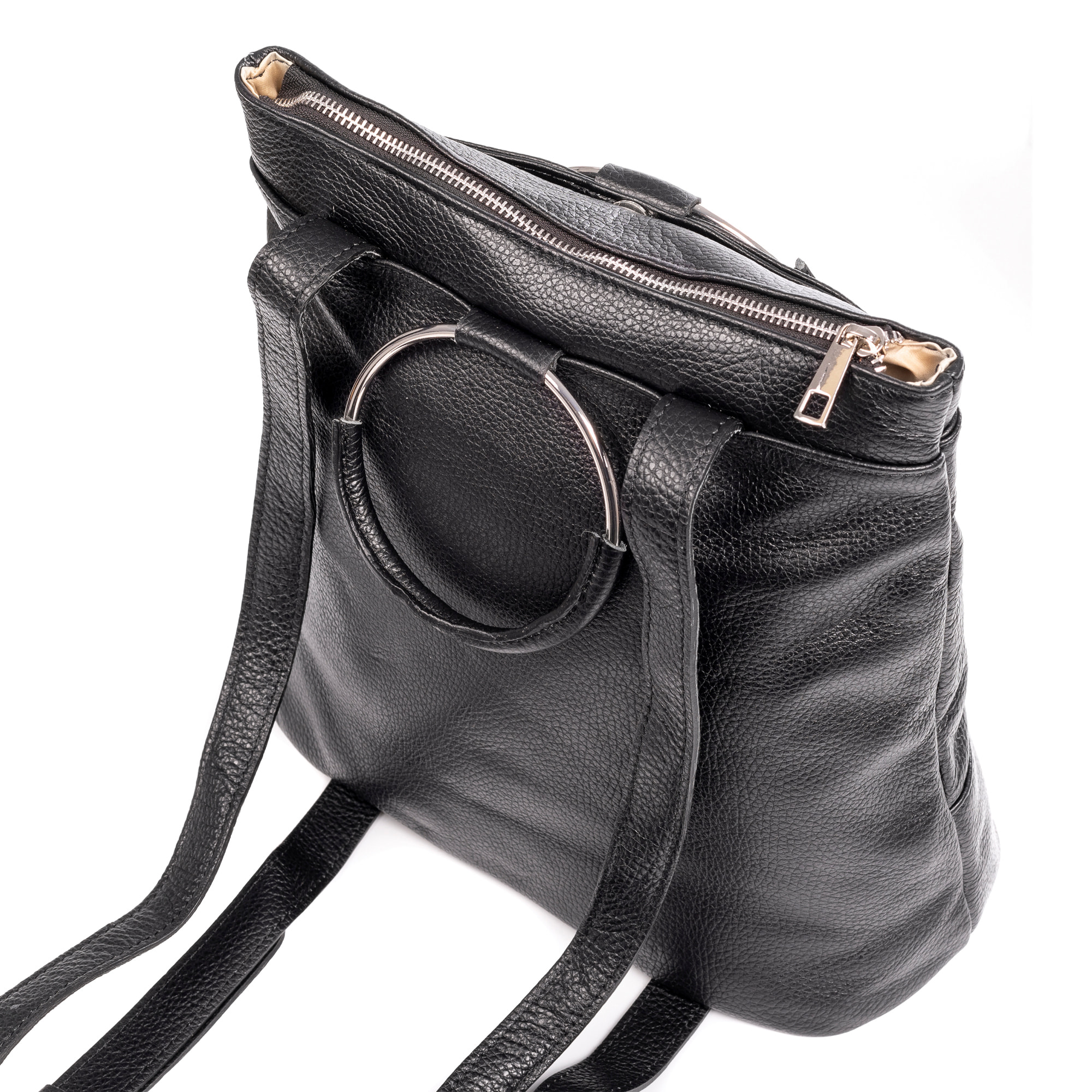 Arzago bolso mochila de piel auténtica Dollaro, con asa de diseño exclusivo anillo metal.