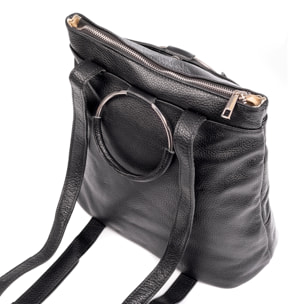 Arzago bolso mochila de piel auténtica Dollaro, con asa de diseño exclusivo anillo metal.