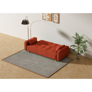 Canapé scandinave convertible 3 places en velours côtelé terracotta COOPER