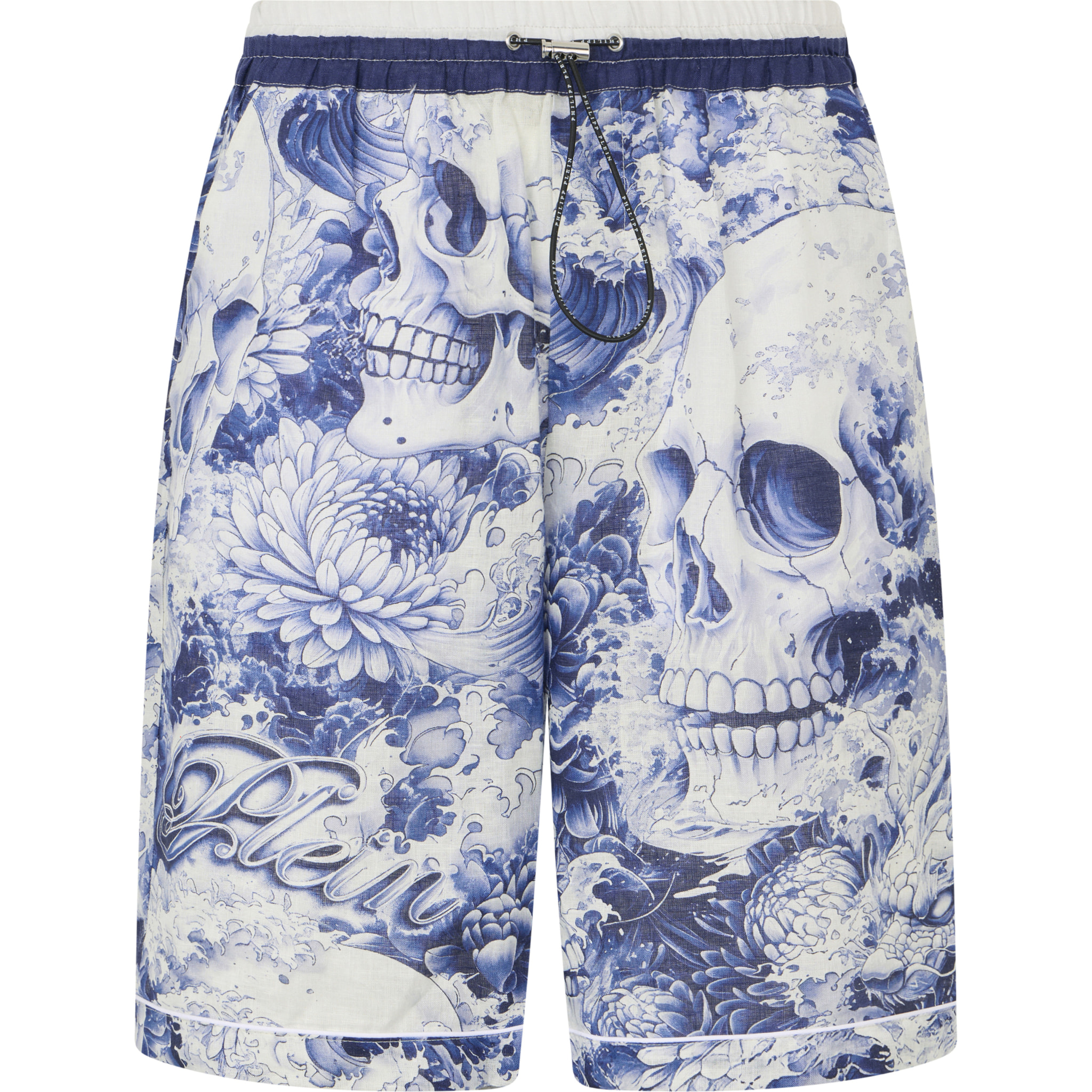 PHILIPP PLEIN Linen Bowling Shorts All-Over Ceramic