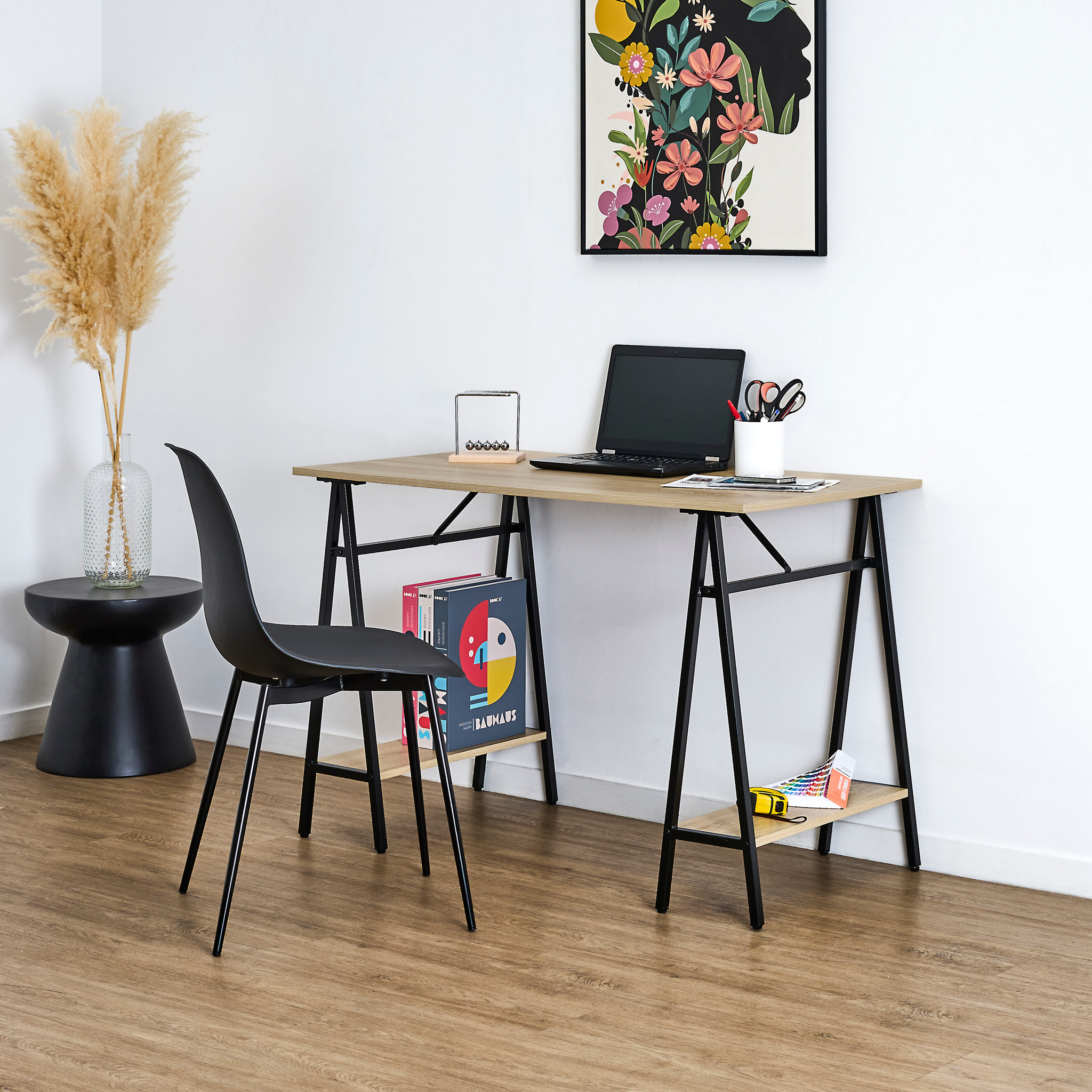 Bureau - HOME DECO FACTORY - Loka - Esthétique Moderne - Style Industriel - Marron et Noir