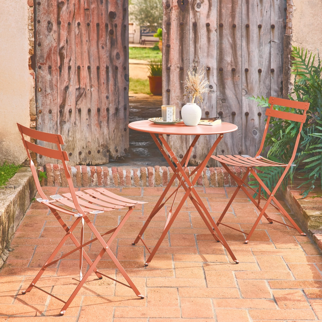Table de jardin bistrot pliante métal + 2 assises EMILIA