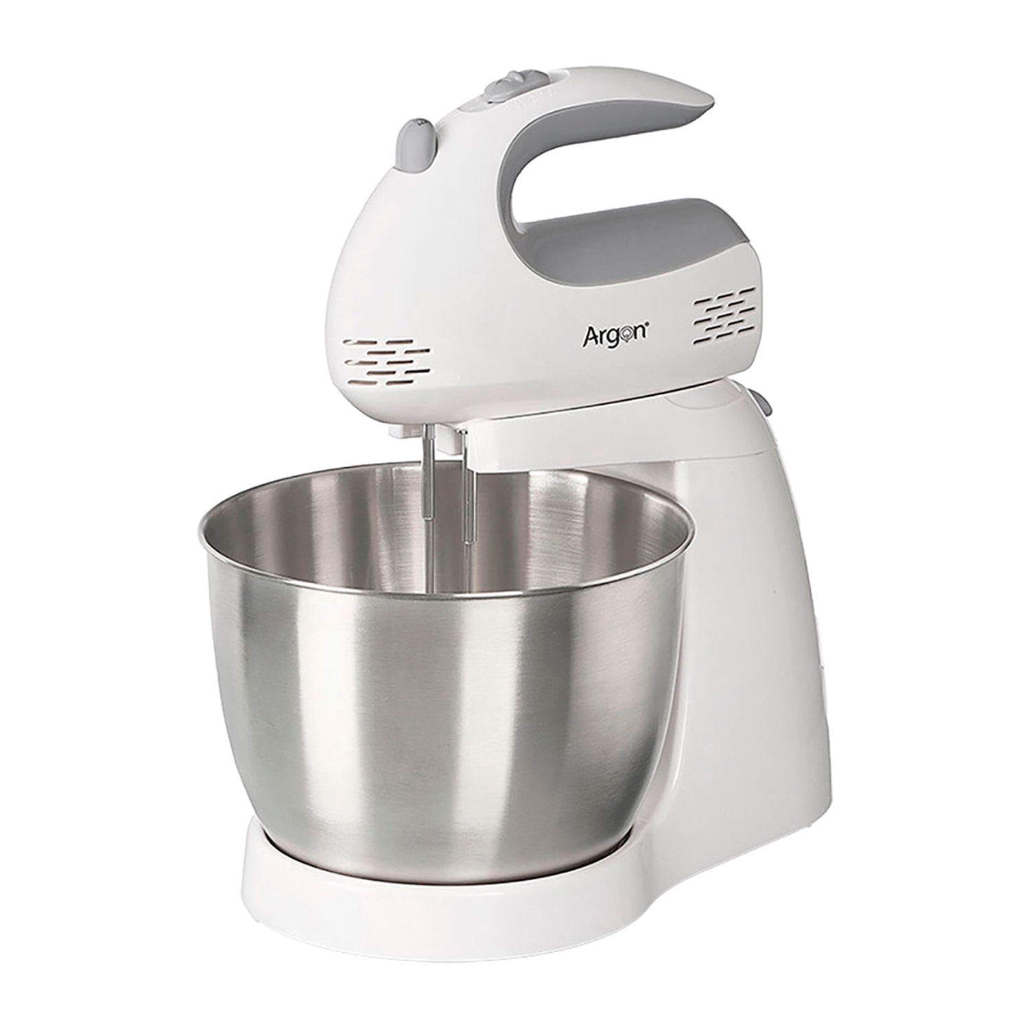 Impastatrice bianca con ciotola da 3L. 5 velocità e 300W. Include accessori per montare e impastare.