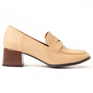 Mocasín De Tacón - Beige - Altura: 5 Cm