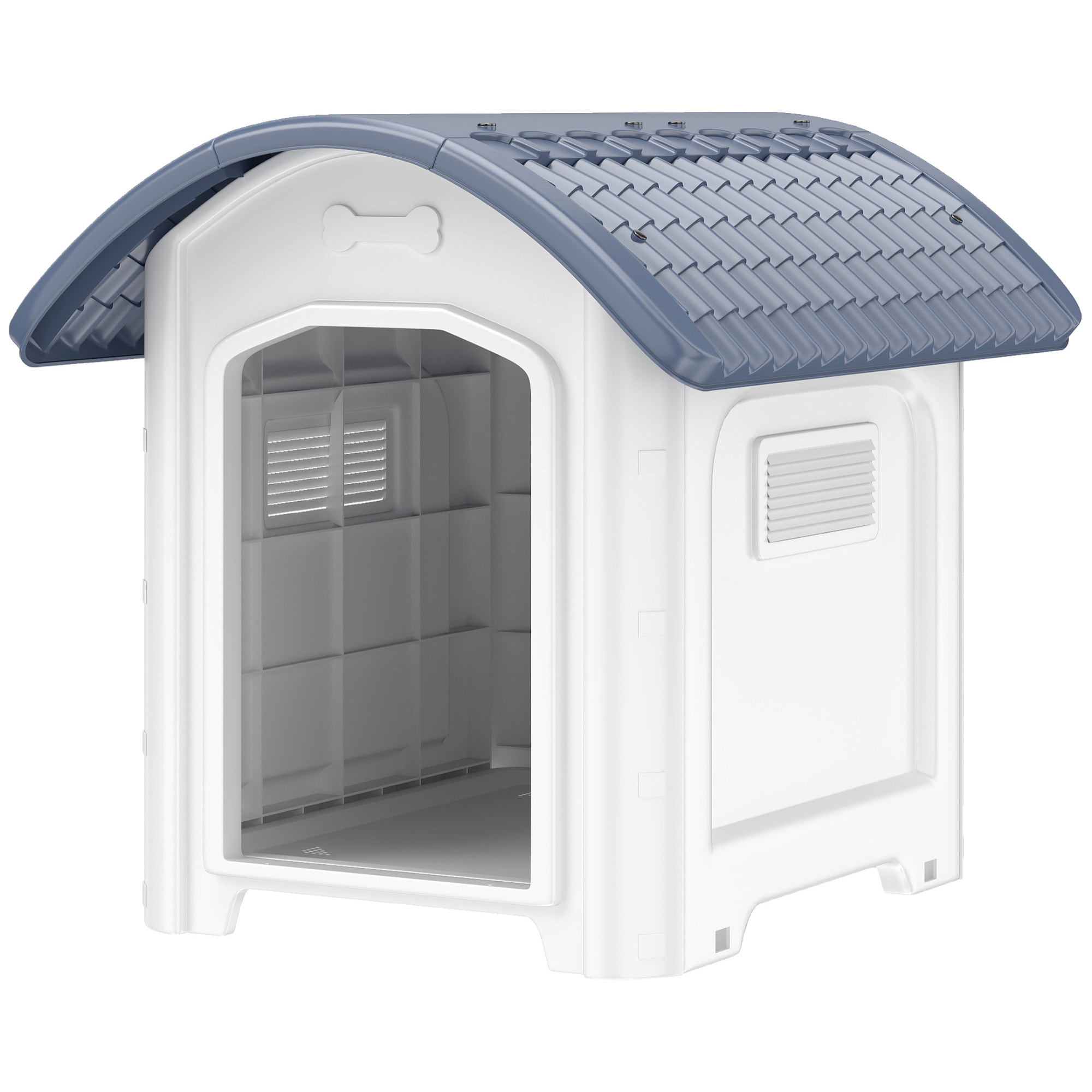 Niche chien plastique design bicolore gris blanc toit cintré 71 x 60 x 63 cm