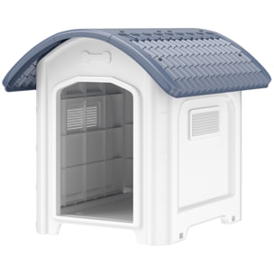 Niche chien plastique design bicolore gris blanc toit cintré 71 x 60 x 63 cm