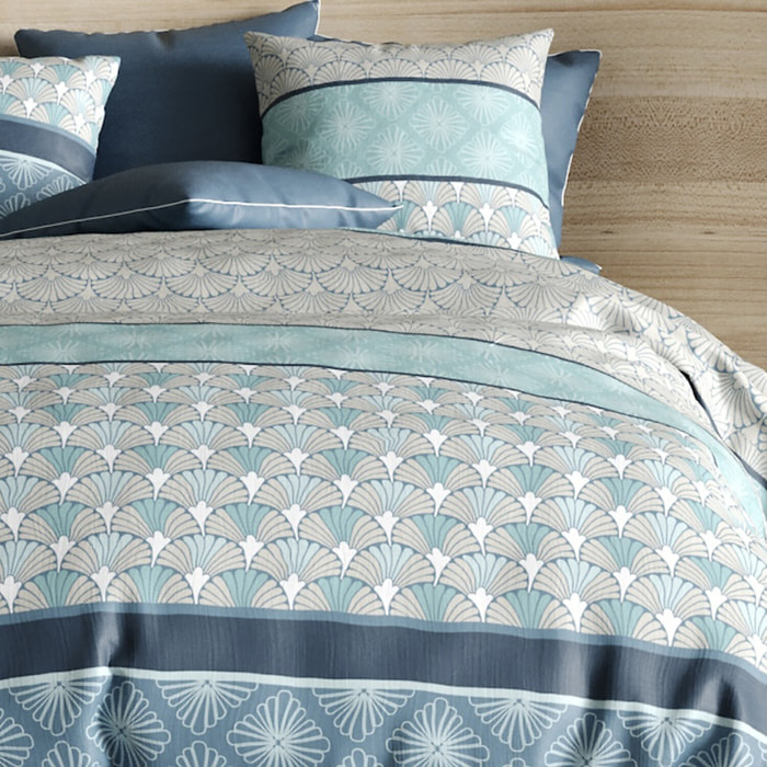 Parure housse de couette imprimé 100% coton - zircon - bleu