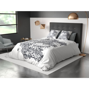 Parure De Couette 3pcs avec Taies oreiller 100% Coton Bio 47 Fils/cm2- Avec Amour