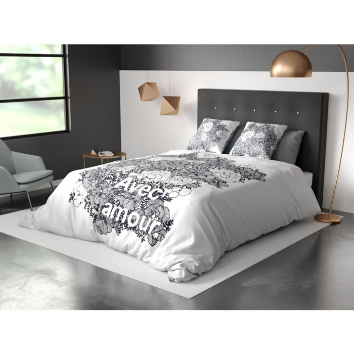 Parure De Couette 3pcs avec Taies oreiller 100% Coton Bio 47 Fils/cm2- Avec Amour