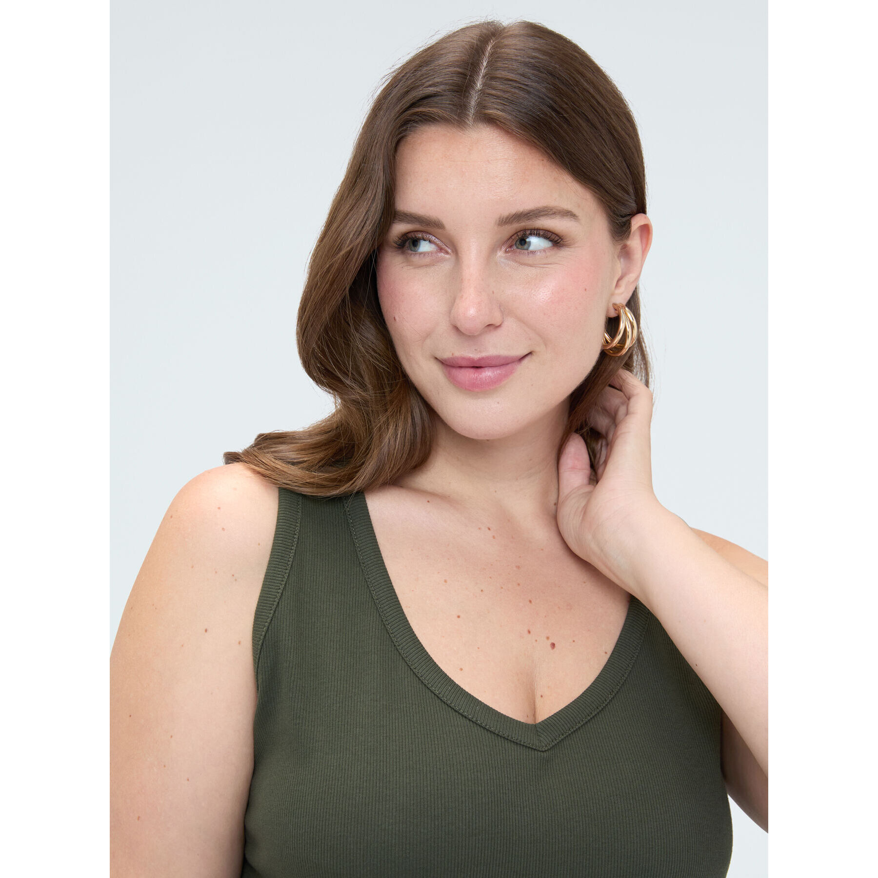 Fiorella Rubino - Top in jersey con scollo a V - Verde militare