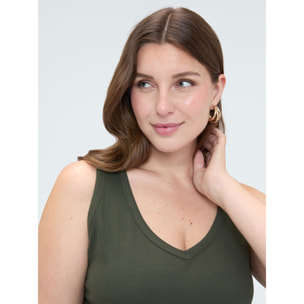 Fiorella Rubino - Top in jersey con scollo a V - Verde militare