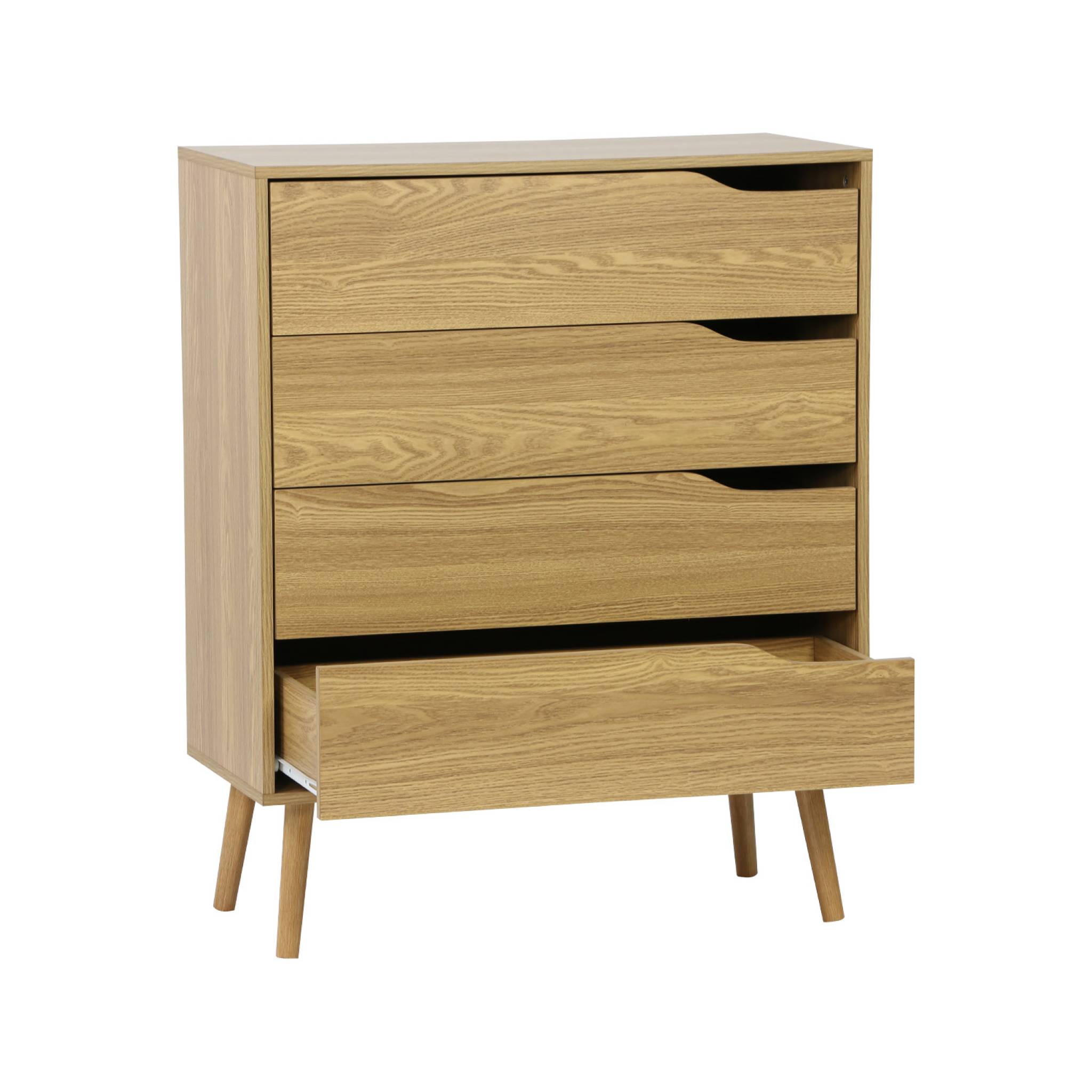Commode effet frêne. 4 tiroirs. pieds en pin massif