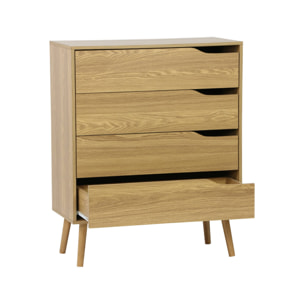 Commode effet frêne. 4 tiroirs. pieds en pin massif