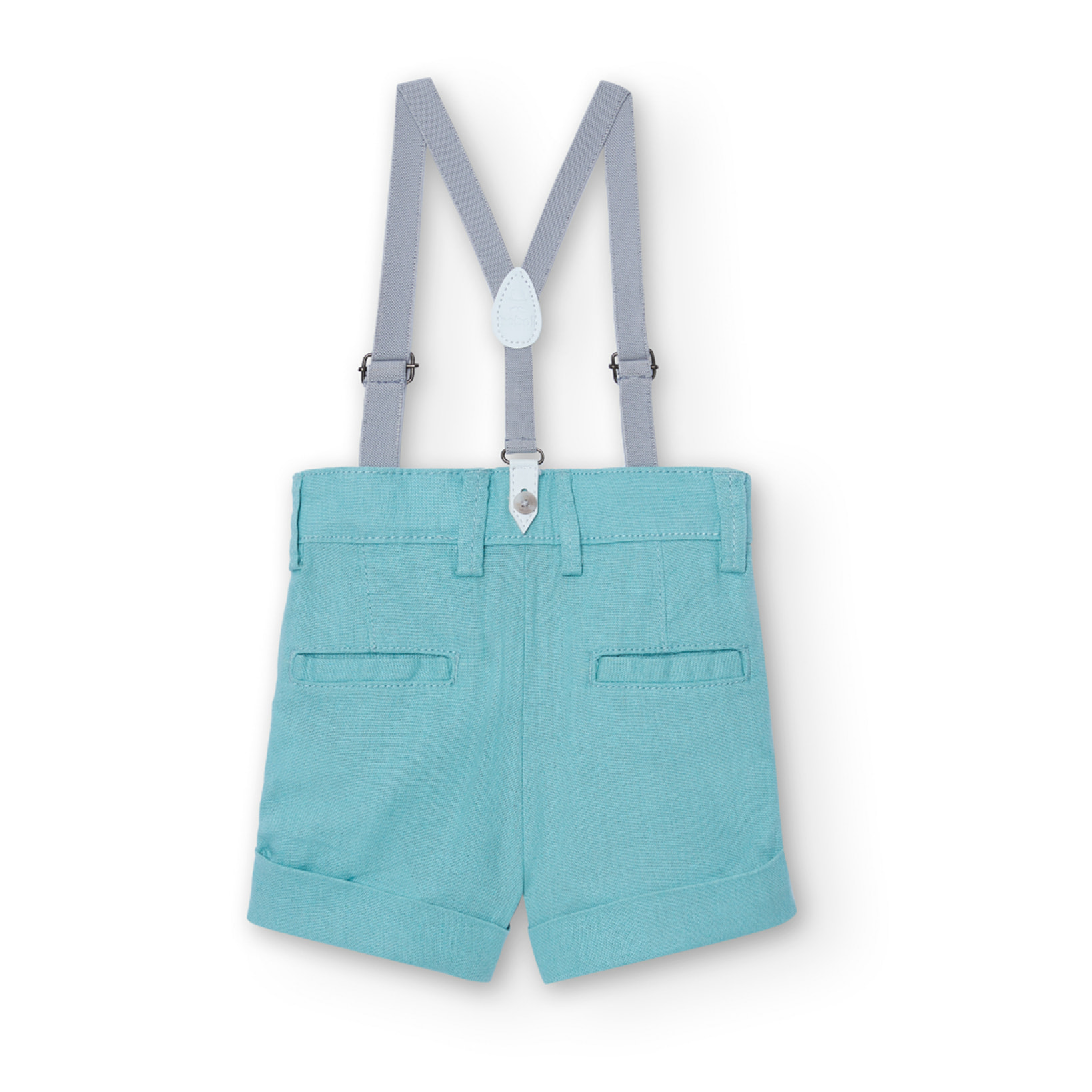 Bermudas, tirantes niño, lino liso, verde agua