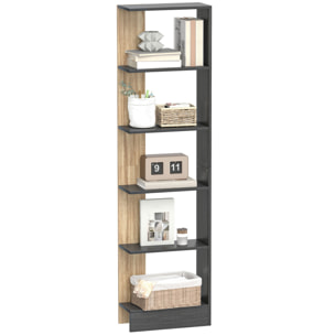 Estantería de 5 Niveles, Estantería Almacenaje, Librería Estrecha para Espacios Pequeños, Sala de Estar y Cocina, 45x21x170 cm, Negro y Roble