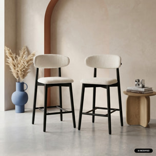 Tabouret de bar bois d'hévéa et tissu bouclette (lot de 2)  PAOLA