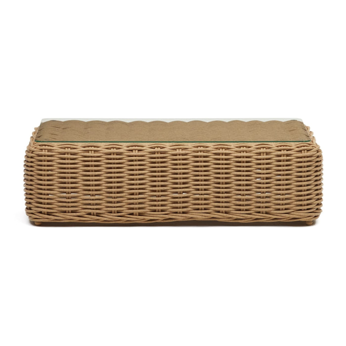 Kave Home - Tavolino da esterno Portlligat in rattan sintetico finitura naturale 110 x 60 cm