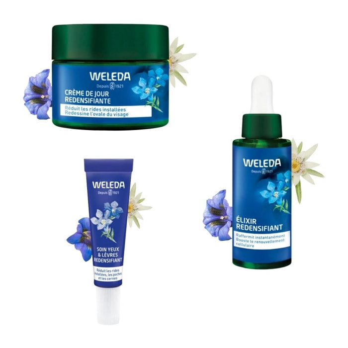 WELEDA - Trio - Crème de Jour - Contour des yeux - Elixir -Gentiane Bleue et Edelweiss - Vegan - Certifié Natrue - Pot 40 ml x3 -Tube 10ml - Tube 30 ml