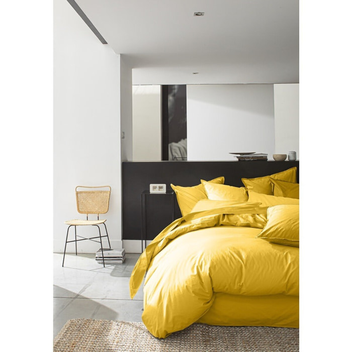 Housse De Couette 100% percale Coton lavé 80fils Jaune