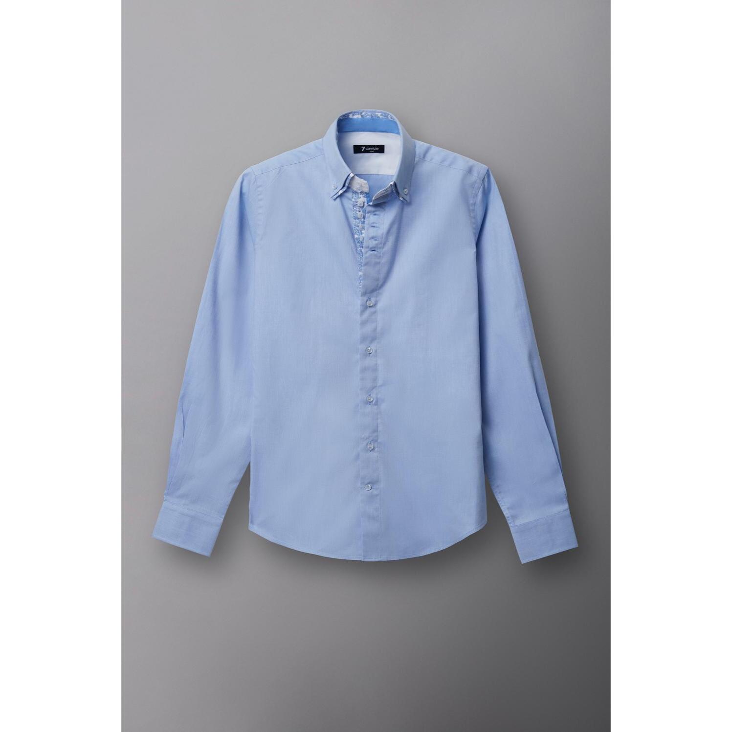 Camicia Uomo 2 Bottoni Button Down 7bottoni Doppio Coll Oxford Unito Celeste