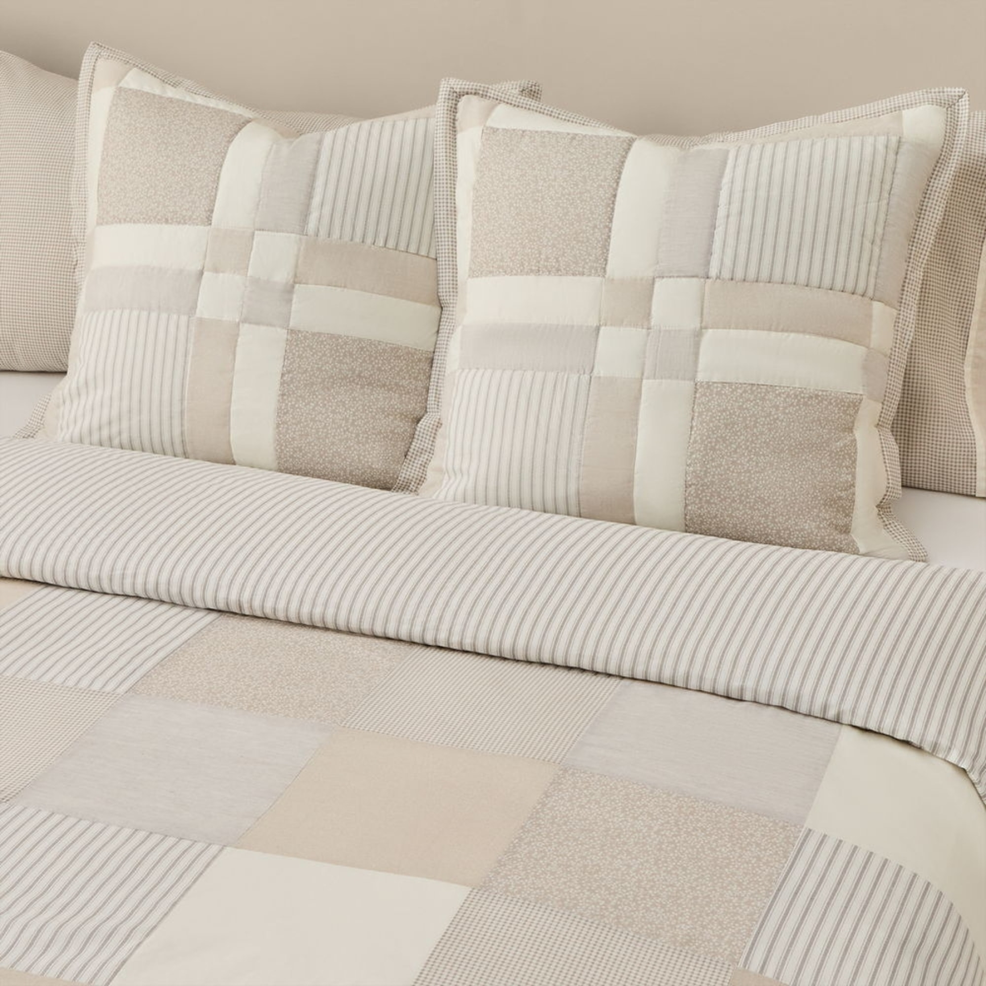 Funda nórdica de algodón 180 hilos patchwork Gropat color gris piedra 100% Algodón